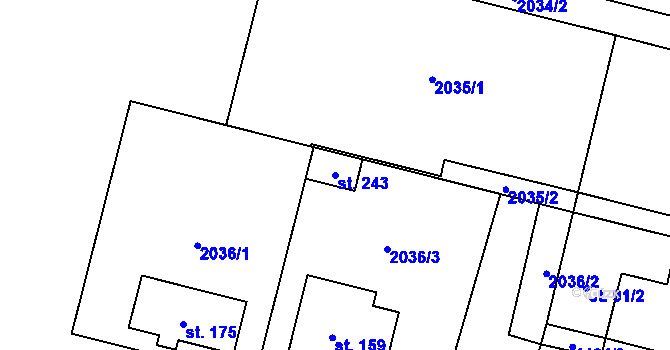 Parcela st. 243 v KÚ Chlupice, Katastrální mapa