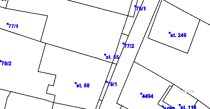 Parcela st. 55 v KÚ Míšovice, Katastrální mapa