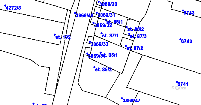 Parcela st. 85/1 v KÚ Míšovice, Katastrální mapa