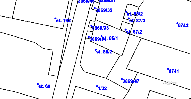 Parcela st. 85/2 v KÚ Míšovice, Katastrální mapa