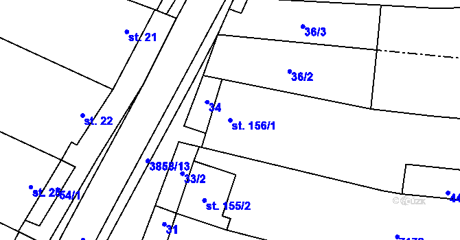 Parcela st. 156/1 v KÚ Míšovice, Katastrální mapa