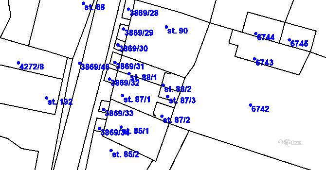 Parcela st. 88/2 v KÚ Míšovice, Katastrální mapa