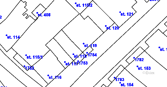Parcela st. 119 v KÚ Hostěrádky, Katastrální mapa
