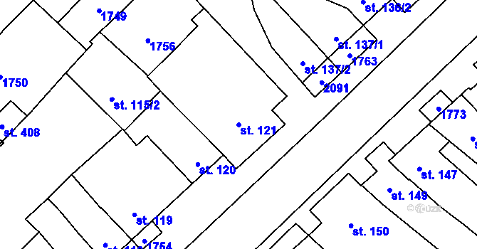 Parcela st. 121 v KÚ Hostěrádky, Katastrální mapa