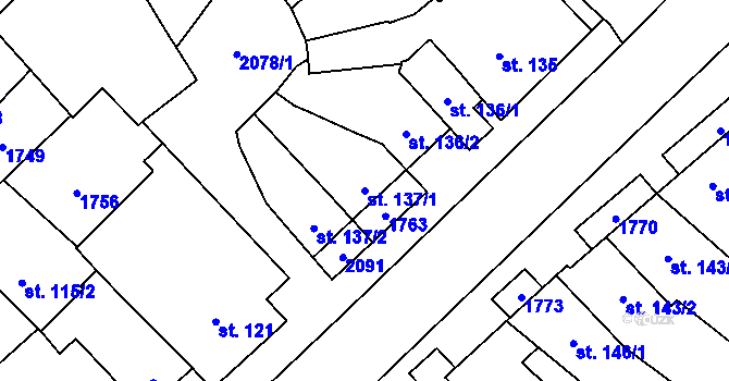 Parcela st. 137/1 v KÚ Hostěrádky, Katastrální mapa