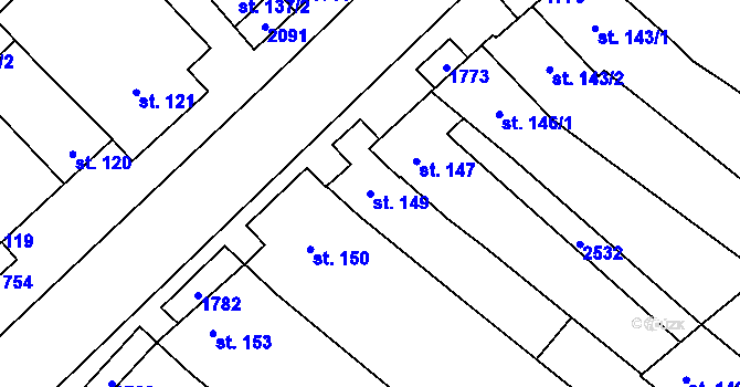 Parcela st. 149 v KÚ Hostěrádky, Katastrální mapa