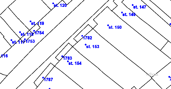 Parcela st. 153 v KÚ Hostěrádky, Katastrální mapa