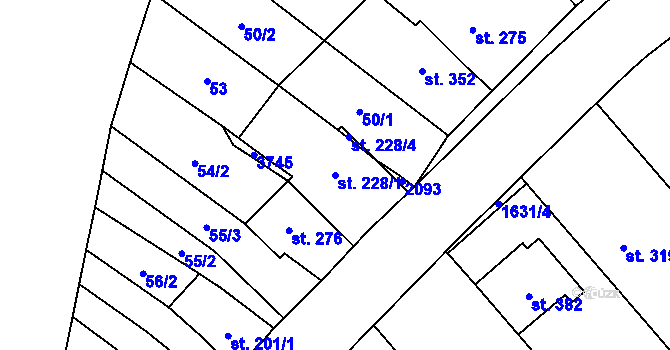 Parcela st. 228/1 v KÚ Hostěrádky, Katastrální mapa