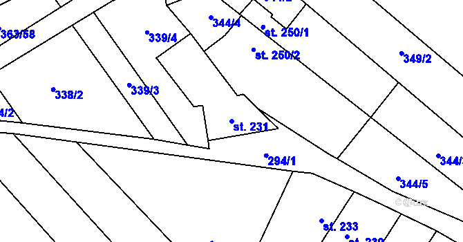 Parcela st. 231 v KÚ Hostěrádky, Katastrální mapa