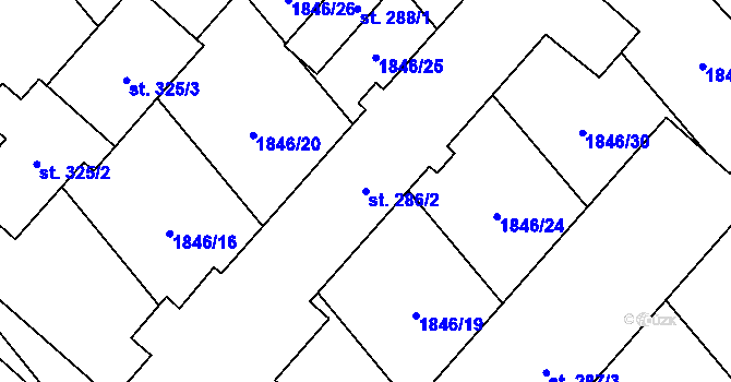 Parcela st. 286/2 v KÚ Hostěrádky, Katastrální mapa