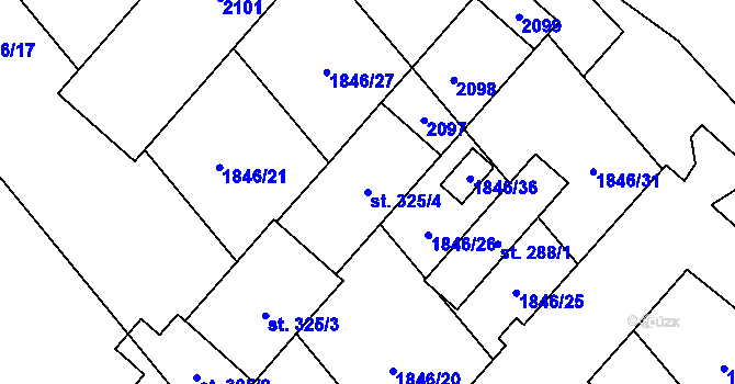 Parcela st. 325/4 v KÚ Hostěrádky, Katastrální mapa