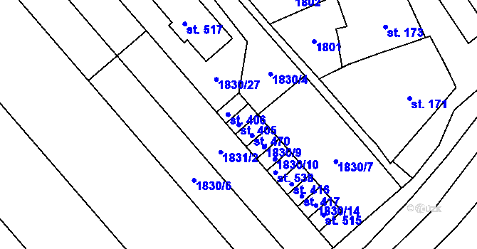 Parcela st. 405 v KÚ Hostěrádky, Katastrální mapa