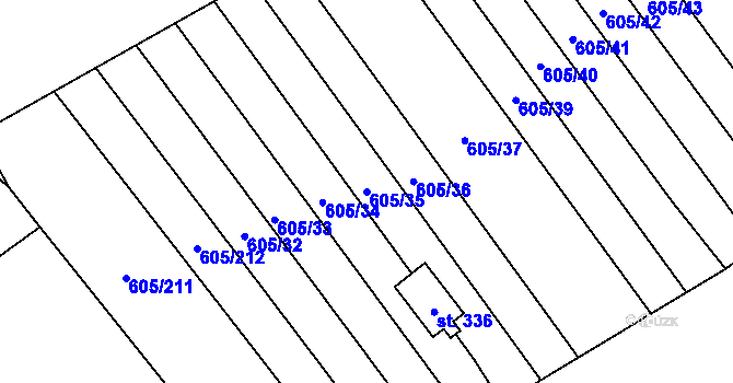 Parcela st. 605/35 v KÚ Hostěrádky, Katastrální mapa