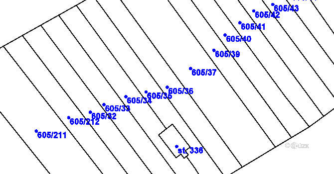 Parcela st. 605/36 v KÚ Hostěrádky, Katastrální mapa