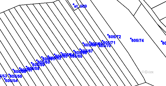 Parcela st. 605/68 v KÚ Hostěrádky, Katastrální mapa