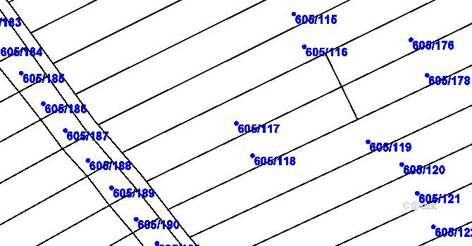 Parcela st. 605/117 v KÚ Hostěrádky, Katastrální mapa