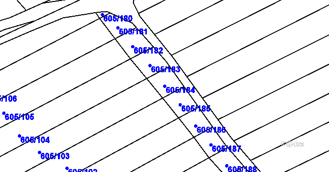 Parcela st. 605/184 v KÚ Hostěrádky, Katastrální mapa