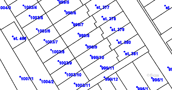 Parcela st. 999/9 v KÚ Hostěrádky, Katastrální mapa