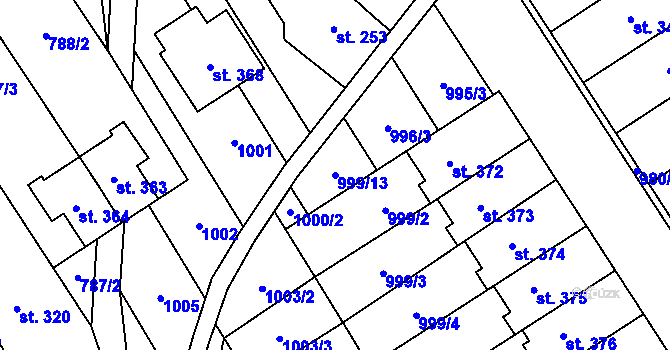 Parcela st. 999/13 v KÚ Hostěrádky, Katastrální mapa