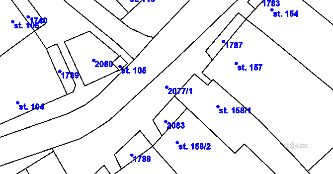 Parcela st. 2077/1 v KÚ Hostěrádky, Katastrální mapa