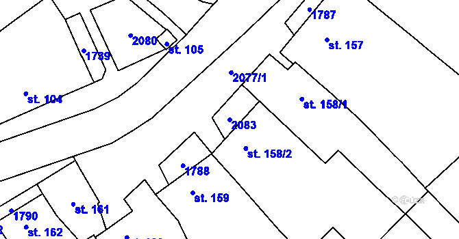 Parcela st. 2083 v KÚ Hostěrádky, Katastrální mapa
