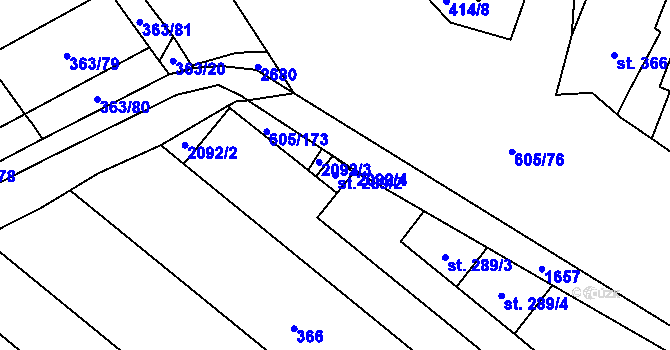 Parcela st. 289/2 v KÚ Hostěrádky, Katastrální mapa