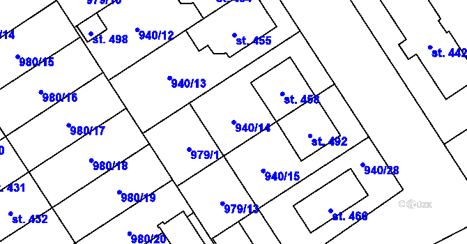 Parcela st. 940/14 v KÚ Hostěrádky, Katastrální mapa