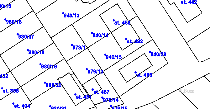 Parcela st. 940/15 v KÚ Hostěrádky, Katastrální mapa
