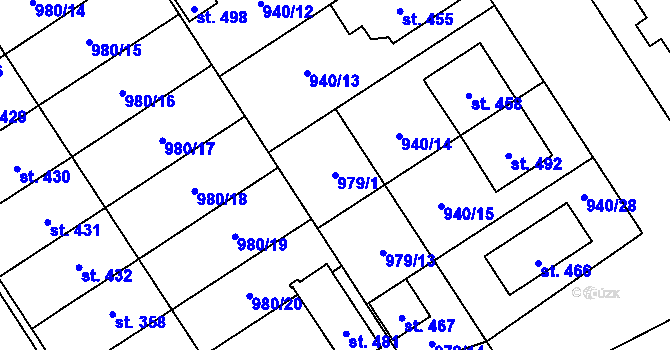 Parcela st. 979/1 v KÚ Hostěrádky, Katastrální mapa