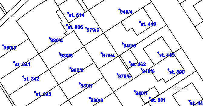 Parcela st. 979/4 v KÚ Hostěrádky, Katastrální mapa