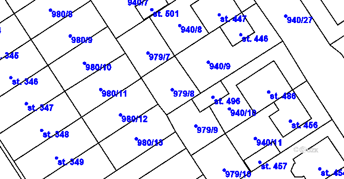 Parcela st. 979/8 v KÚ Hostěrádky, Katastrální mapa