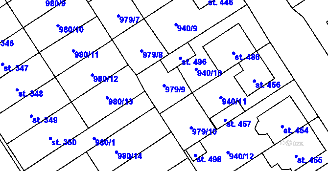 Parcela st. 979/9 v KÚ Hostěrádky, Katastrální mapa
