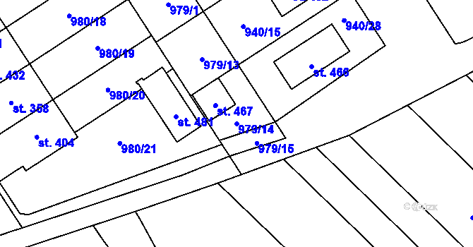 Parcela st. 979/14 v KÚ Hostěrádky, Katastrální mapa