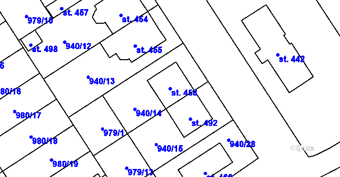 Parcela st. 458 v KÚ Hostěrádky, Katastrální mapa