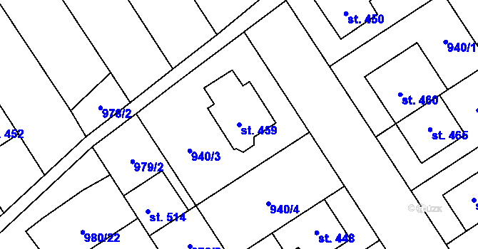 Parcela st. 459 v KÚ Hostěrádky, Katastrální mapa