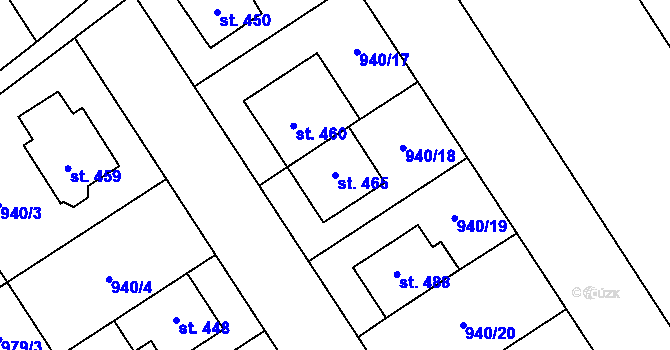 Parcela st. 465 v KÚ Hostěrádky, Katastrální mapa