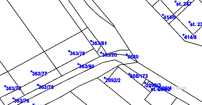 Parcela st. 363/20 v KÚ Hostěrádky, Katastrální mapa
