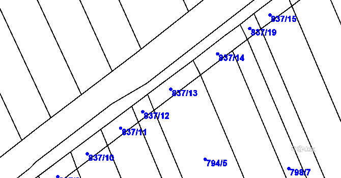 Parcela st. 837/13 v KÚ Hostěrádky, Katastrální mapa