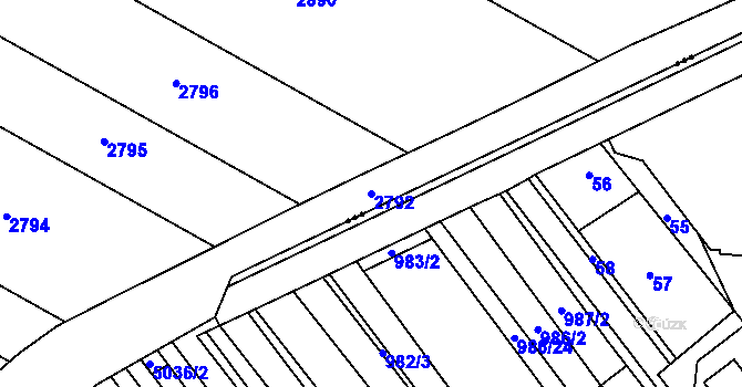 Parcela st. 2792 v KÚ Hostěrádky, Katastrální mapa