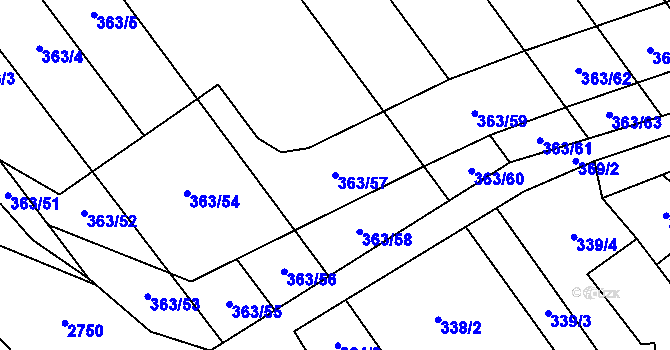 Parcela st. 363/57 v KÚ Hostěrádky, Katastrální mapa