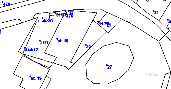 Parcela st. 30 v KÚ Částkovice u Hostětic, Katastrální mapa