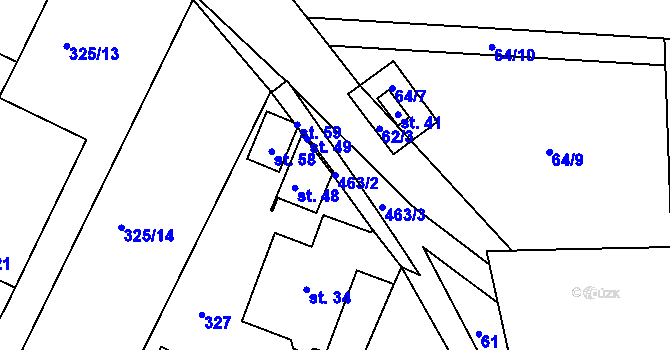 Parcela st. 463/2 v KÚ Částkovice u Hostětic, Katastrální mapa
