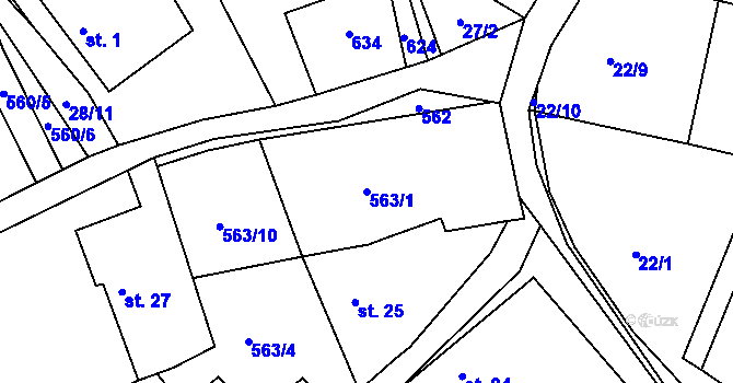 Parcela st. 563/1 v KÚ Hostětice, Katastrální mapa
