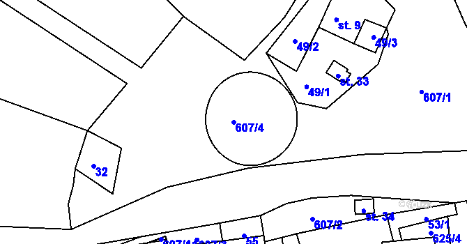 Parcela st. 607/4 v KÚ Hostětice, Katastrální mapa