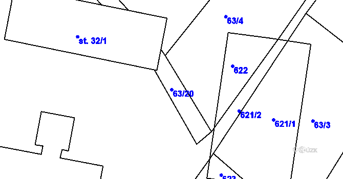 Parcela st. 63/20 v KÚ Hostětice, Katastrální mapa