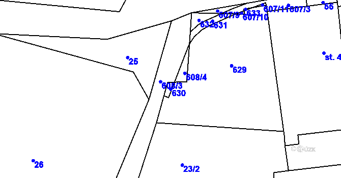 Parcela st. 630 v KÚ Hostětice, Katastrální mapa