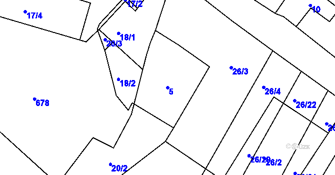 Parcela st. 5 v KÚ Hostim u Berouna, Katastrální mapa