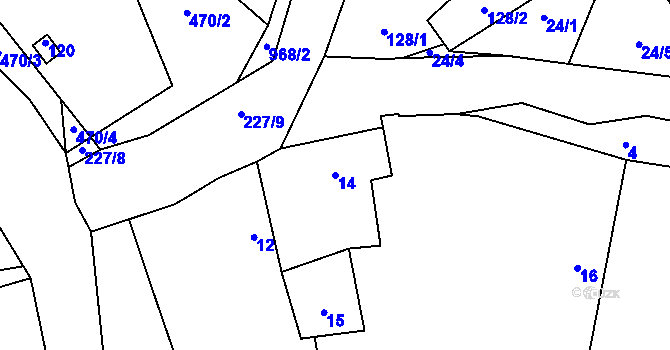 Parcela st. 14 v KÚ Hostim u Berouna, Katastrální mapa
