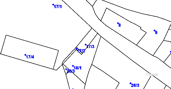 Parcela st. 17/3 v KÚ Hostim u Berouna, Katastrální mapa