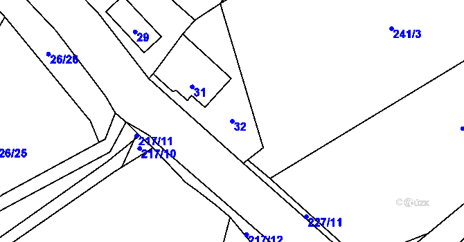 Parcela st. 32 v KÚ Hostim u Berouna, Katastrální mapa